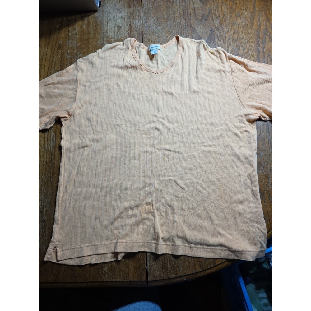Vtg Y2K‎ Basic Equipment Ribbed V-Neck Shirt Men XL Boxy Fit Short Sleeve Orange